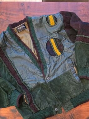 Saxony *Vintage* Green Leather & Knit Bomber Jacket